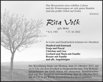 Traueranzeige von Rita Volk von Starkenburger Echo