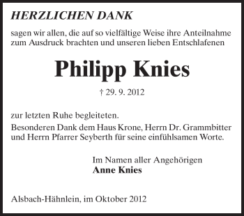 Traueranzeige von Philipp Knies von Echo-Zeitungen (Gesamtausgabe)