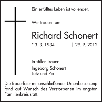 Traueranzeige von Richard Schonert von Starkenburger Echo