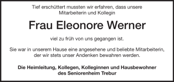 Traueranzeige von Eleonore Werner  von Rüsselsheimer Echo, Groß-Gerauer-Echo, Ried Echo