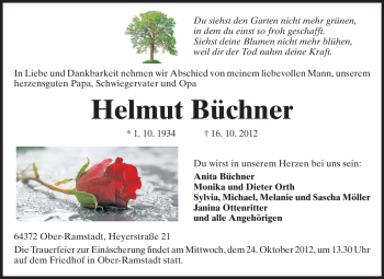 Traueranzeige von Helmut Büchner von Echo-Zeitungen (Gesamtausgabe)