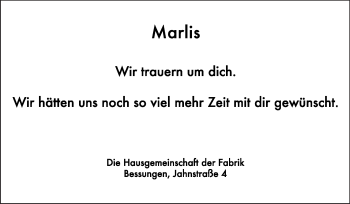 Traueranzeige von Marlis Meiners von Echo-Zeitungen (Gesamtausgabe)