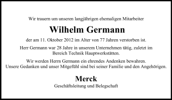 Traueranzeige von Wilhelm Germann von Echo-Zeitungen (Gesamtausgabe)