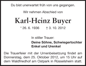 Traueranzeige von Karl-Heinz Buyer von Rüsselsheimer Echo, Groß-Gerauer-Echo, Ried Echo
