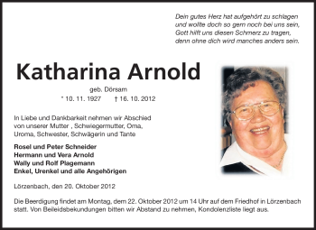 Traueranzeige von Katharina Arnold von Starkenburger Echo