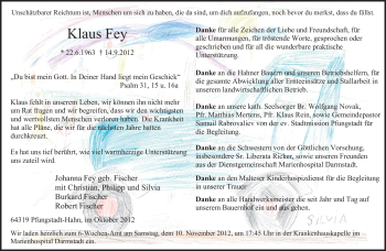 Traueranzeige von Klaus Fey von Echo-Zeitungen (Gesamtausgabe)