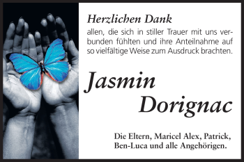 Traueranzeige von Jasmin Dorignac von Echo-Zeitungen (Gesamtausgabe)