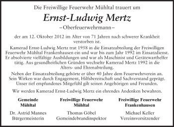 Traueranzeige von Ernst-Ludwig Merz von Echo-Zeitungen (Gesamtausgabe)