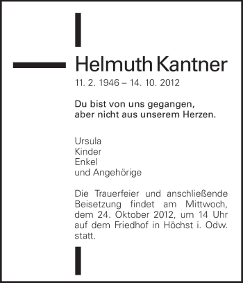 Traueranzeige von Helmuth Kantner von Odenwälder Echo