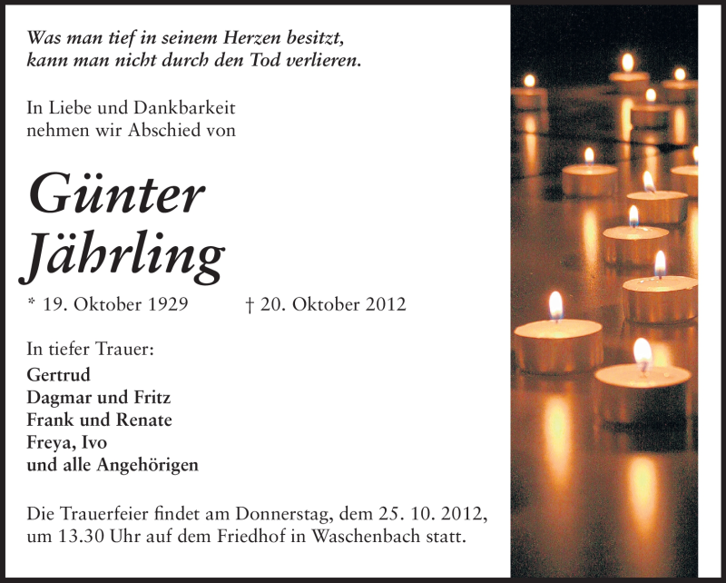  Traueranzeige für Günter Jährling vom 22.10.2012 aus Echo-Zeitungen (Gesamtausgabe)