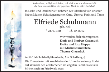 Traueranzeige von Elfriede Schuhmann von Odenwälder Echo
