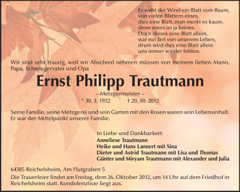 Traueranzeige von Ernst Philipp Trautmann von Odenwälder Echo