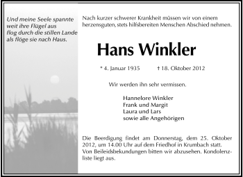 Traueranzeige von Hans Winkler von Starkenburger Echo