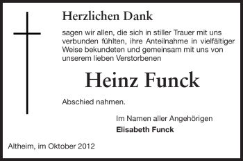 Traueranzeige von Heinz Funck von Echo-Zeitungen (Gesamtausgabe)
