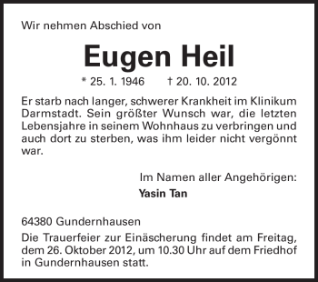Traueranzeige von Eugen Heil von Echo-Zeitungen (Gesamtausgabe)