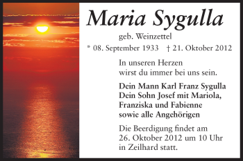Traueranzeige von Maria Sygulla von Echo-Zeitungen (Gesamtausgabe)