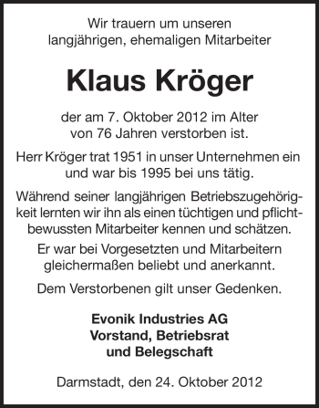 Traueranzeige von Klaus Kröger von Echo-Zeitungen (Gesamtausgabe)