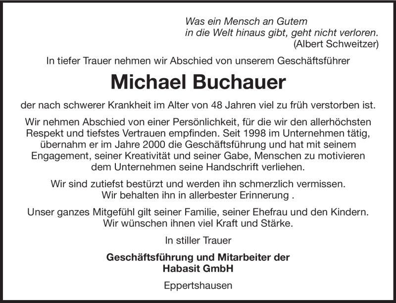  Traueranzeige für Michael Buchauer vom 24.10.2012 aus Echo-Zeitungen (Gesamtausgabe)