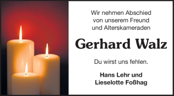 Traueranzeige von Gerhard Walz von Odenwälder Echo