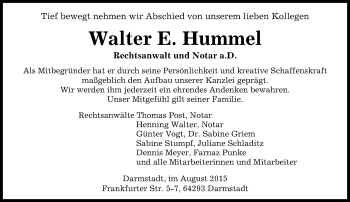 Traueranzeige von Walter E. Hummel von trauer.echo-online.de
