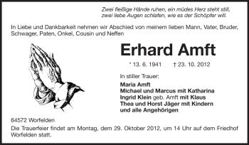 Traueranzeige von Erhard Amft von Rüsselsheimer Echo, Groß-Gerauer-Echo, Ried Echo