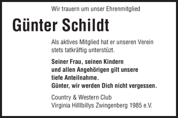 Traueranzeige von Günter Schildt von Echo-Zeitungen (Gesamtausgabe)