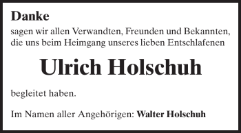 Traueranzeige von Ulrich Holschuh von Echo-Zeitungen (Gesamtausgabe)