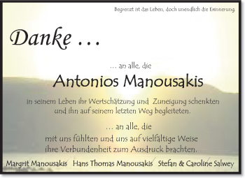 Traueranzeige von Antonios Manousakis von Odenwälder Echo