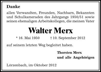 Traueranzeige von Walter Merx von Starkenburger Echo
