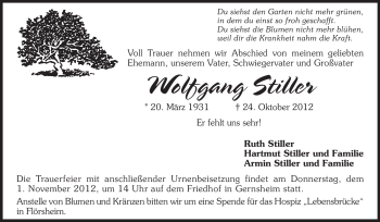 Traueranzeige von Wolfgang Stiller von Rüsselsheimer Echo, Groß-Gerauer-Echo, Ried Echo