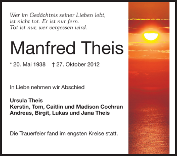 Traueranzeige von Manfred Theis von Echo-Zeitungen (Gesamtausgabe)