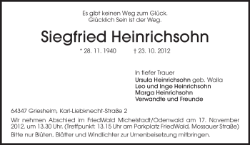 Traueranzeige von Siegfried Heinrichsohn von Echo-Zeitungen (Gesamtausgabe)