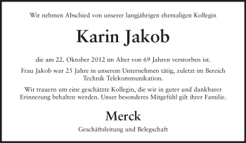 Traueranzeige von Karin Jakob von Echo-Zeitungen (Gesamtausgabe)