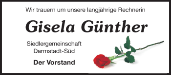 Traueranzeige von Gisela Günther von Echo-Zeitungen (Gesamtausgabe)