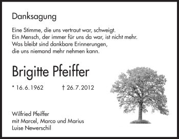 Traueranzeige von Brigitte Pfeiffer von Odenwälder Echo