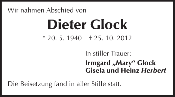 Traueranzeige von Dieter Glock von Echo-Zeitungen (Gesamtausgabe)