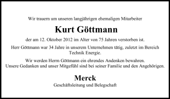 Traueranzeige von Kurt Göttmann von Echo-Zeitungen (Gesamtausgabe)