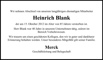 Traueranzeige von Heinrich Blank von Echo-Zeitungen (Gesamtausgabe)