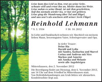 Traueranzeige von Reinhold Lehmann von Starkenburger Echo