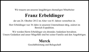 Traueranzeige von Franz Erbeldinger von Echo-Zeitungen (Gesamtausgabe)