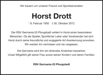 Traueranzeige von Horst Drott von Echo-Zeitungen (Gesamtausgabe)