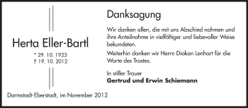 Traueranzeige von Herta Eller-Bartl von Echo-Zeitungen (Gesamtausgabe)