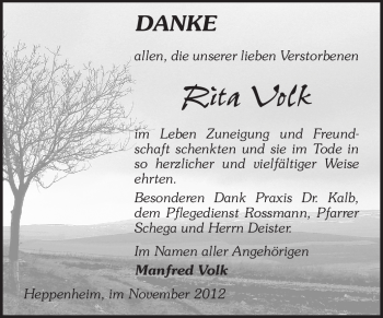 Traueranzeige von Rita Volk von Starkenburger Echo