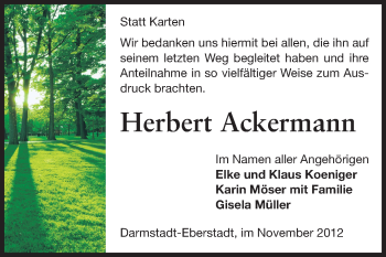 Traueranzeige von Herbert Ackermann von Echo-Zeitungen (Gesamtausgabe)