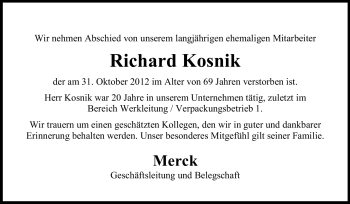 Traueranzeige von Richsrd Kosnik von Echo-Zeitungen (Gesamtausgabe)