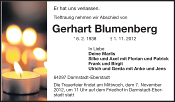Traueranzeige von Gerhart Blumenberg von Echo-Zeitungen (Gesamtausgabe)