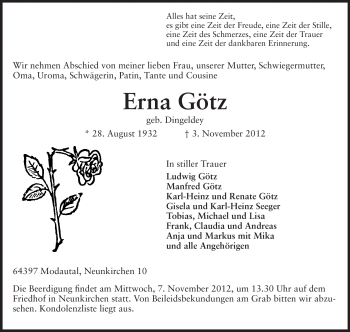 Traueranzeige von Erna Götz von Echo-Zeitungen (Gesamtausgabe)