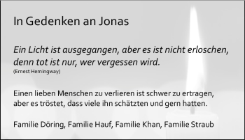 Traueranzeige von Jonas Altmann von Rüsselsheimer Echo, Groß-Gerauer-Echo, Ried Echo
