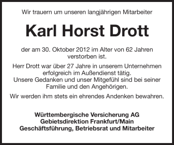 Traueranzeige von Horst Drott von Echo-Zeitungen (Gesamtausgabe)