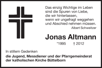 Traueranzeige von Jonas Altmann von Echo-Zeitungen (Gesamtausgabe)